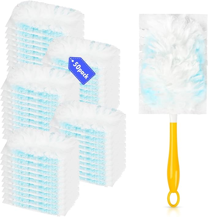50 Count 180Â° Multi-Surface Feather Duster Refills Compatible with SwifferÂ® Handle, Heavy Duty Duster Replacement with 1 Handle