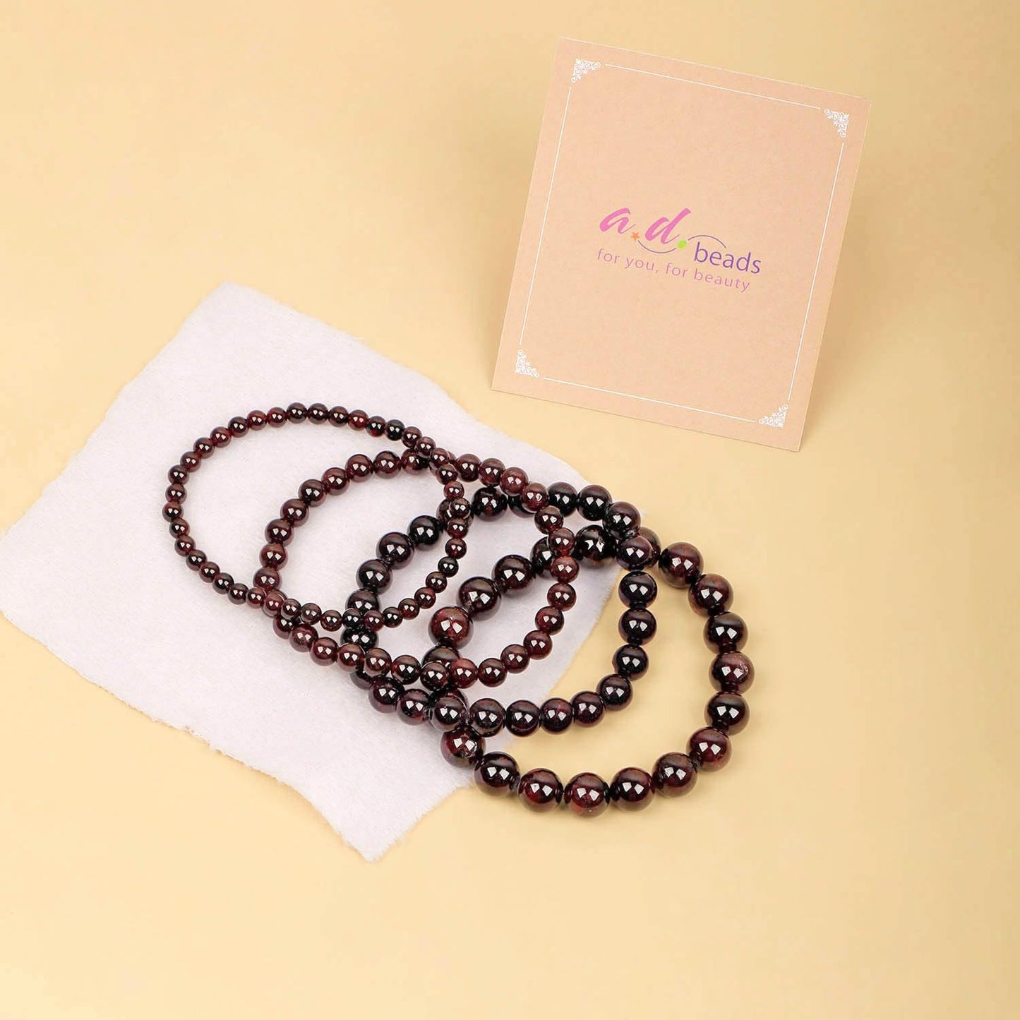 AD Beads Handmade Gemstone Stretch Elastic Bracelet Crystal Healing Reiki Nature's Beauty and Spiritual Essence Unisex (8mm, Garnet (Devotion))
