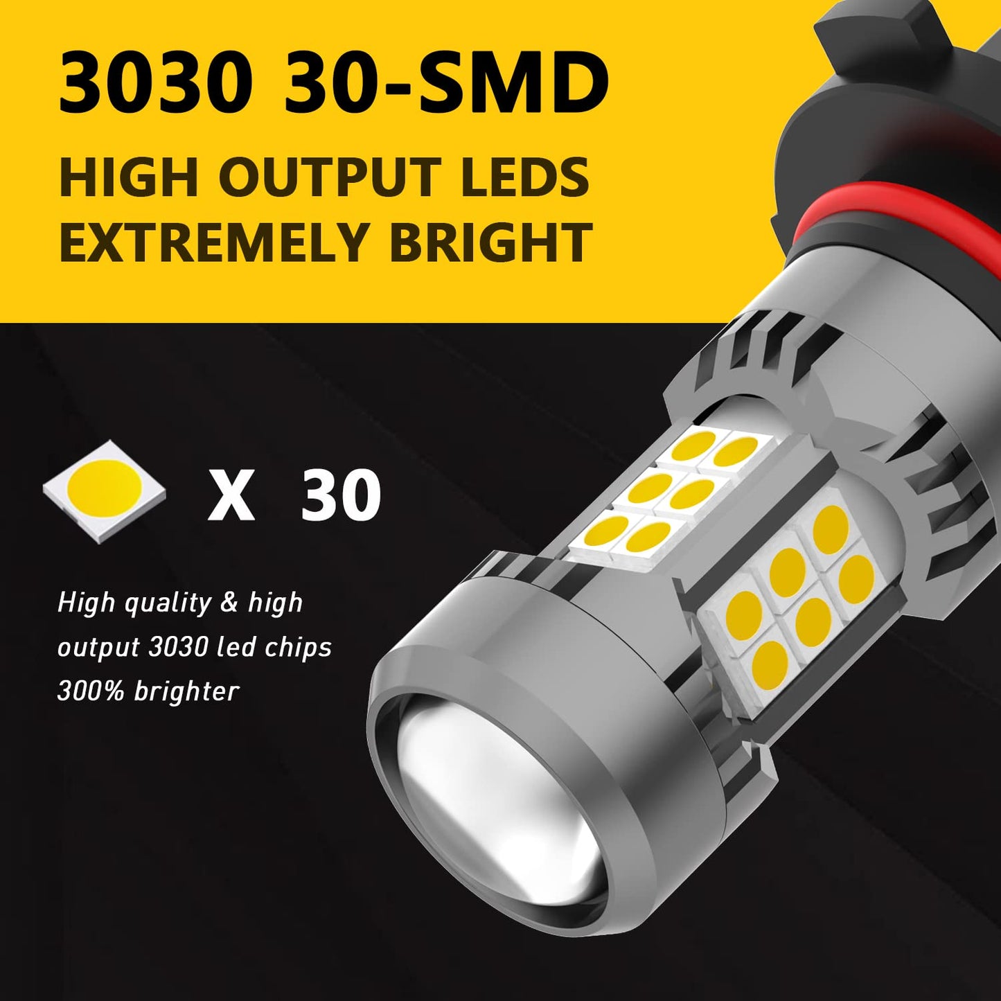 PHINLION 9006 HB4 LED Fog Light Bulbs, 3200 Lumens Super Bright 3030 30-SMD Chipset 9006LL Foglight Replacement Bulb for Car Truck SUV, 3000K Golden Yellow, Pack of 2