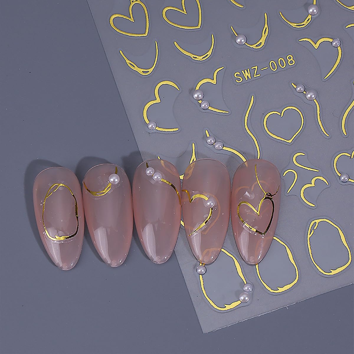 2 Sheets Heart Nail Art Stickers Gold Gliding Bow Nail Decals 3D Glitter Pearl Rhinestones Design Nail Stickers Self-Adhesive Romantic Heart Nails Art Decoration for Women DIY Acrylic Manicure