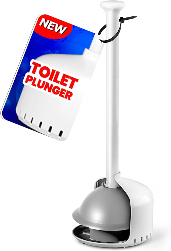 FORASTO Toilet Plunger with Holder,Plungers for Bathroom with Holder,Heavy Duty Plunger with Cover,Bathroom Decorï¼Bathroom Accessoriesï¼Toilet Bowl Cleaners,Pearl White