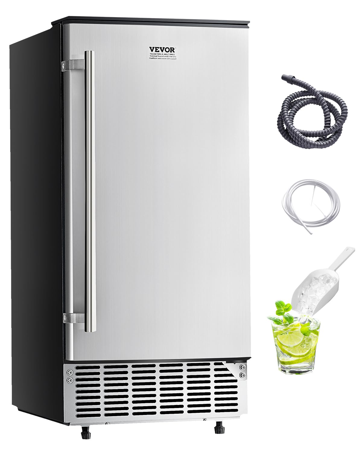 VEVOR Under Counter Ice Maker Machine, 80 Lbs/Day Undercounter Built-in Ice Maker with Reversible Door, Stainless Steel Freestanding Ice Machine for Commercial Home Kitchen