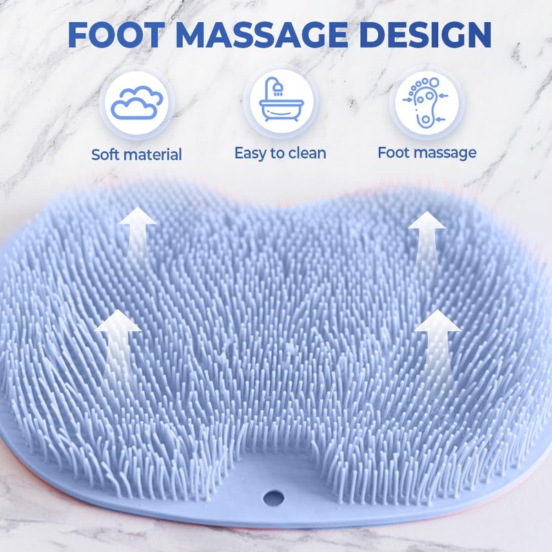 Shower Foot Scrubber Mat with Non-Slip Suction Cups, Non Slip Bathtub and Shower Mat with Suction Cups and Drain Holes, Foot Back Cleaning Pad Back Washer Exfoliating Bath Wash Pad (Grey)