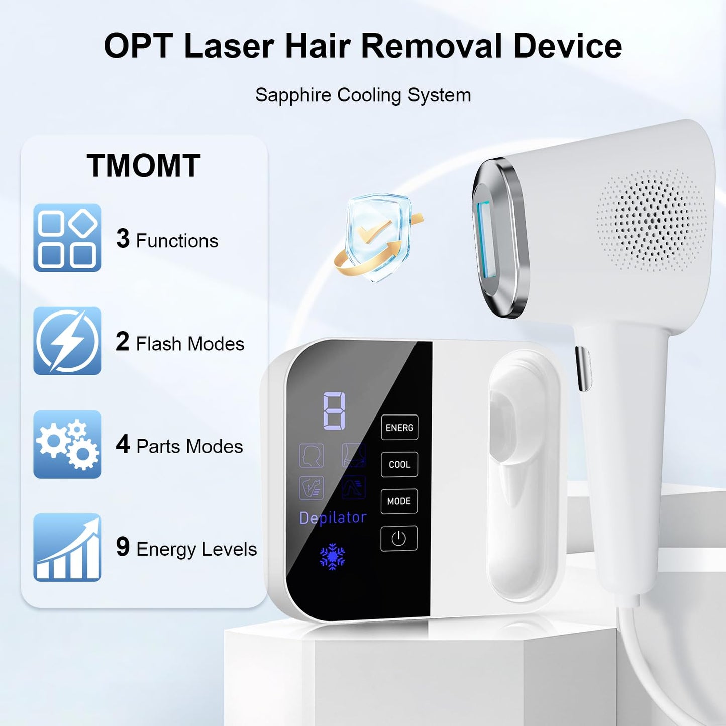 IPL Laser Hair Removal Device with Ice Cooling, 3-in-1 At-Home Hair Remover Device for Face Arms Legs Bikini Line, 999K Flashes for Women & Men