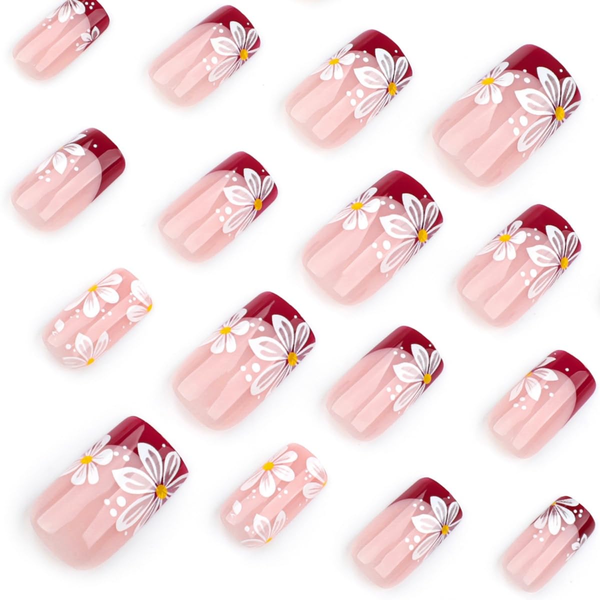 Red French Tip Press on Nails Short Square Fake Nails with Glue French Nail Tip Design Acrylic Nails Supply Full Cover False Nails Stick on Nails for Women DIY Manicure Party Nails Decoration 24Pcs
