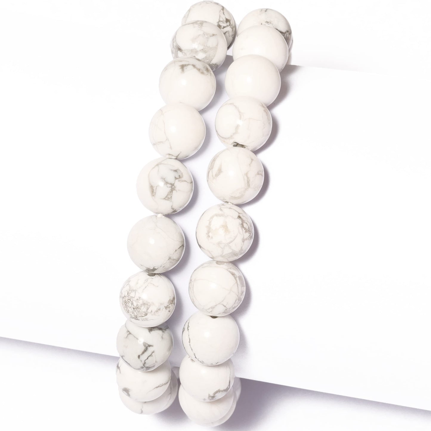 10mm Natural White Howlite Round Bead - 35PCS Bulk Gemstone Beads for Jewelry Making, DIY Bracelets, Necklaces - Includes Crystal Stretch Cord - Stone Beads for Crafting Gifts