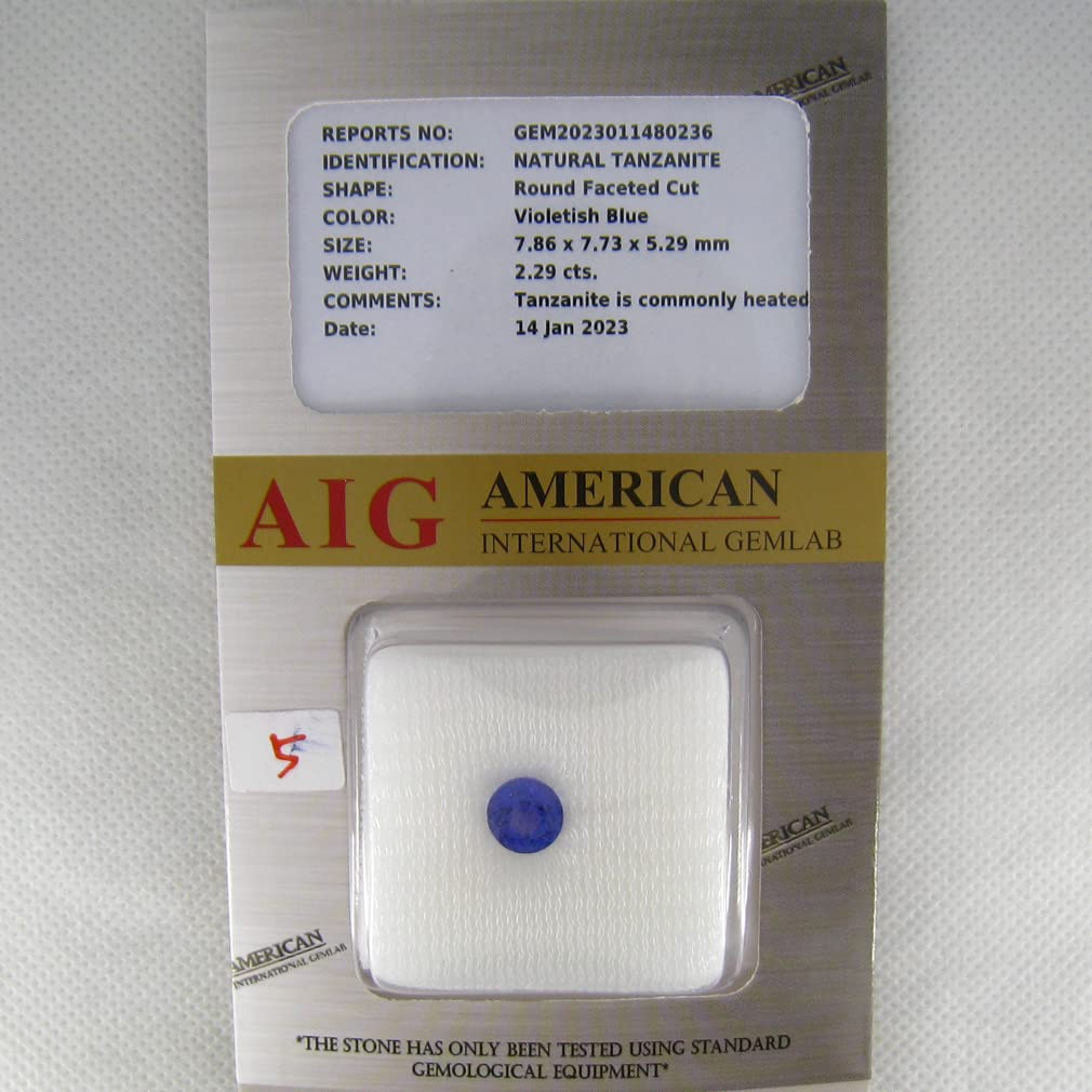 2.29 ct AIG Certified AAAA Grade 8 mm Round Cut Violetish Blue Genuine Tanzanite Natural Loose Gemstone