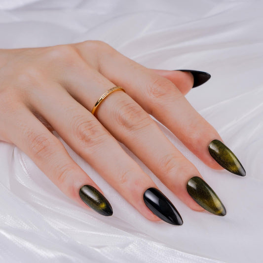 Hkanlre Press On Nails Almond-Glossy Press on Nails Medium,French Fake Nails for Women,Natural Reusable Bling Nails