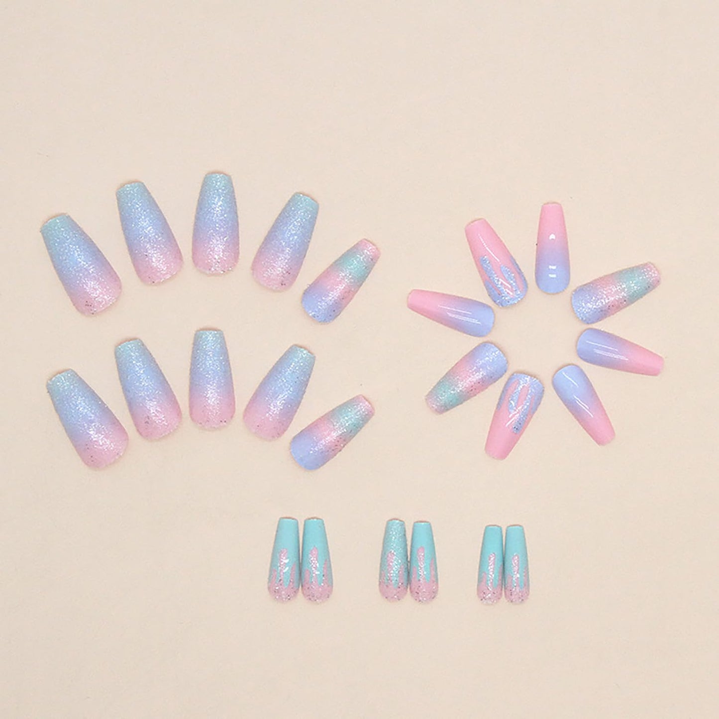 Press on Nails Medium Coffin SWEKKE Summer Fake Nails Colorful Full Cover Ice Cream False Nails with Designs Glossy Glue on Nails Acrylic Nails Artificial Nails for Women Girls 24 Pcs