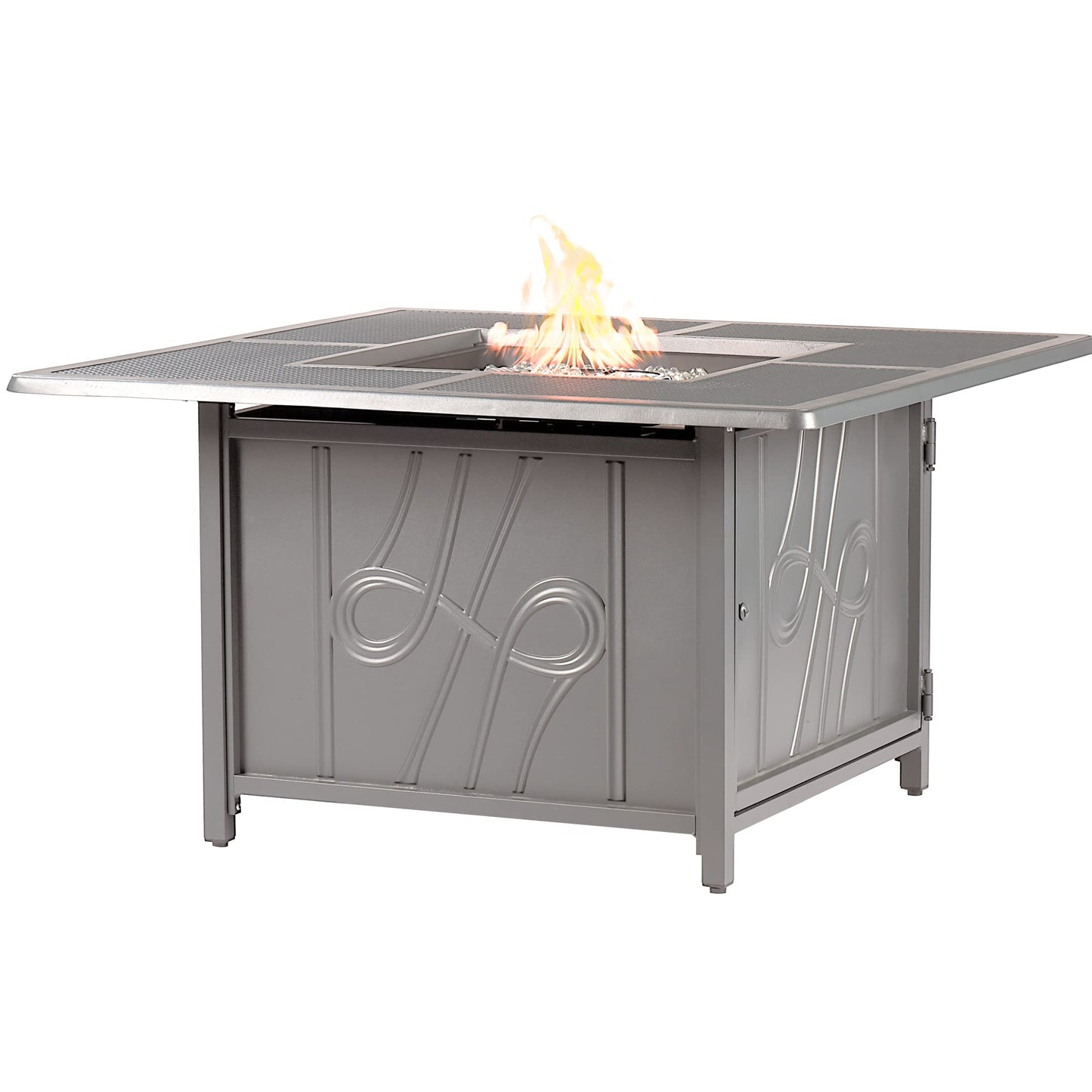 Oakland Living Square 42 in. x 42 in. Aluminum Propane Fire Pit Table with Glass Beads, Two Covers, Lid, 57,000 BTUs in Grey Finish