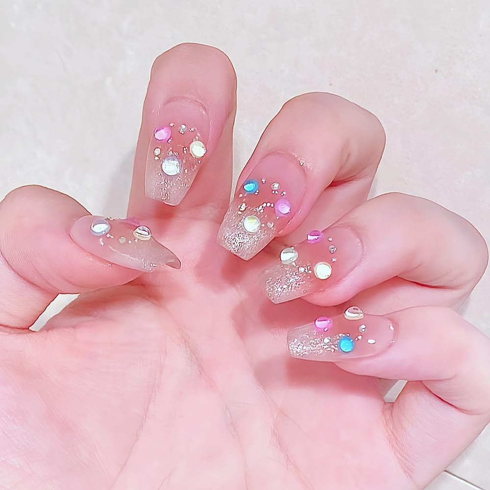 Pure Handmade French Tip Press On Nails: 22pcs Press on Nail Reusable Fake Nails Square Stick on Nails Salon Manicure False Nails For Girl Women Daily Party(Q058)