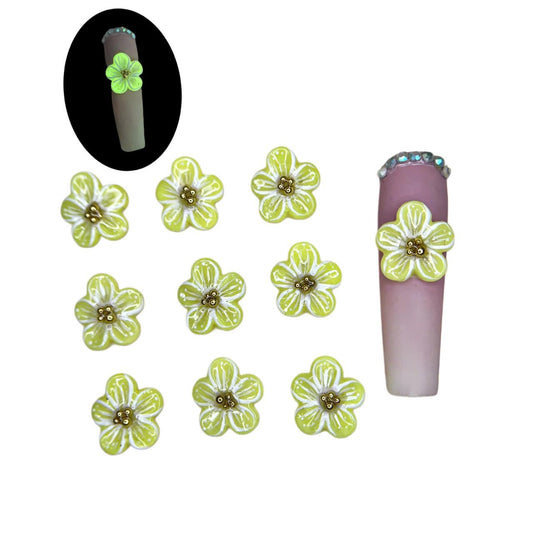 Set 6Pcs 3D Neol Glow Flowers Nails Charms Handmade by Gel, Design For Medium & Long Nail 3D Flower For Nail Art Floral Salon Decor For Women Girls (Neol Glow Apricot-Large 6Pcs)