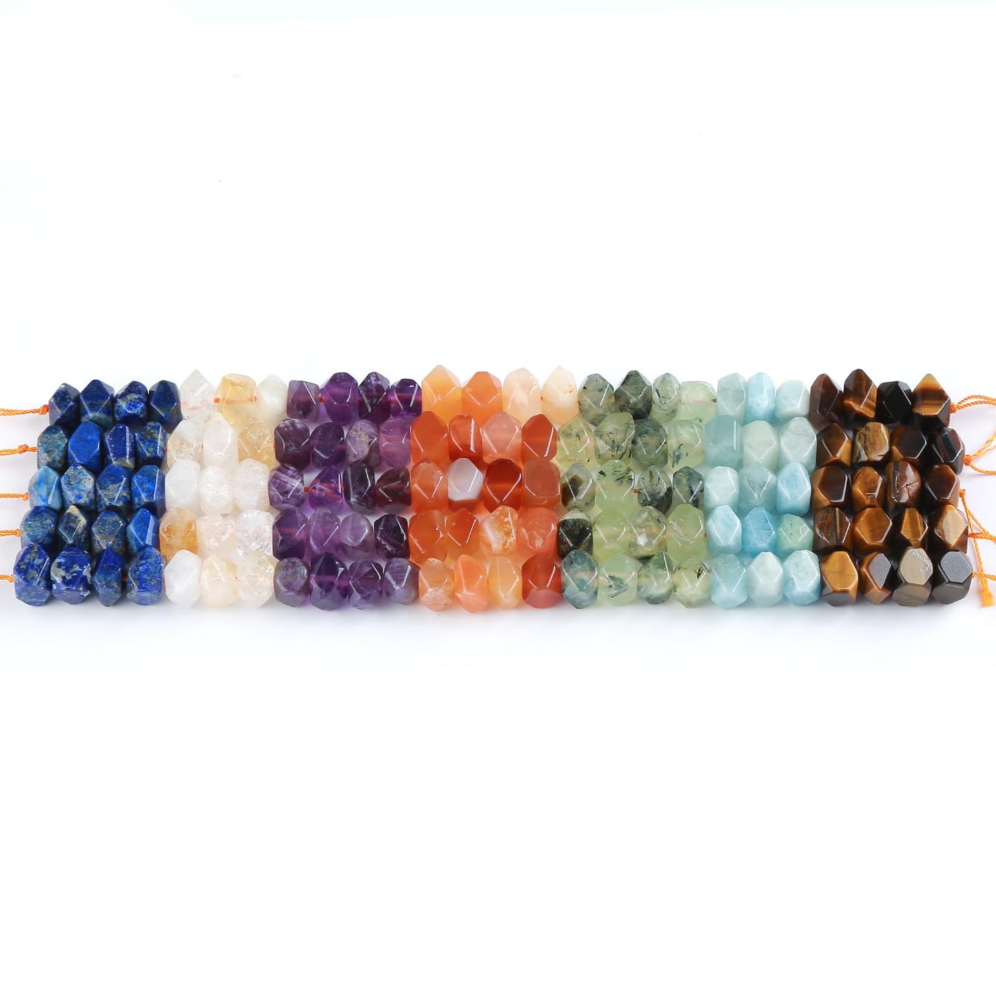 6 * 11mm 25pcs Natural 7 Chakra Mixed Quartz Crystal Stone Irregular Special Cut Stone Beads Loose Beads for Jewelry DIY Making Bracelet 7.5inch