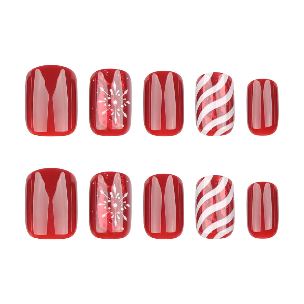 Christmas Red Press on Nails Acrylic Nails: Short Square Fake Nails Winter Xmas Press on Nails with Snowflake Design, Glossy False Nails Christmas Glue on nails for Women 24Pcs