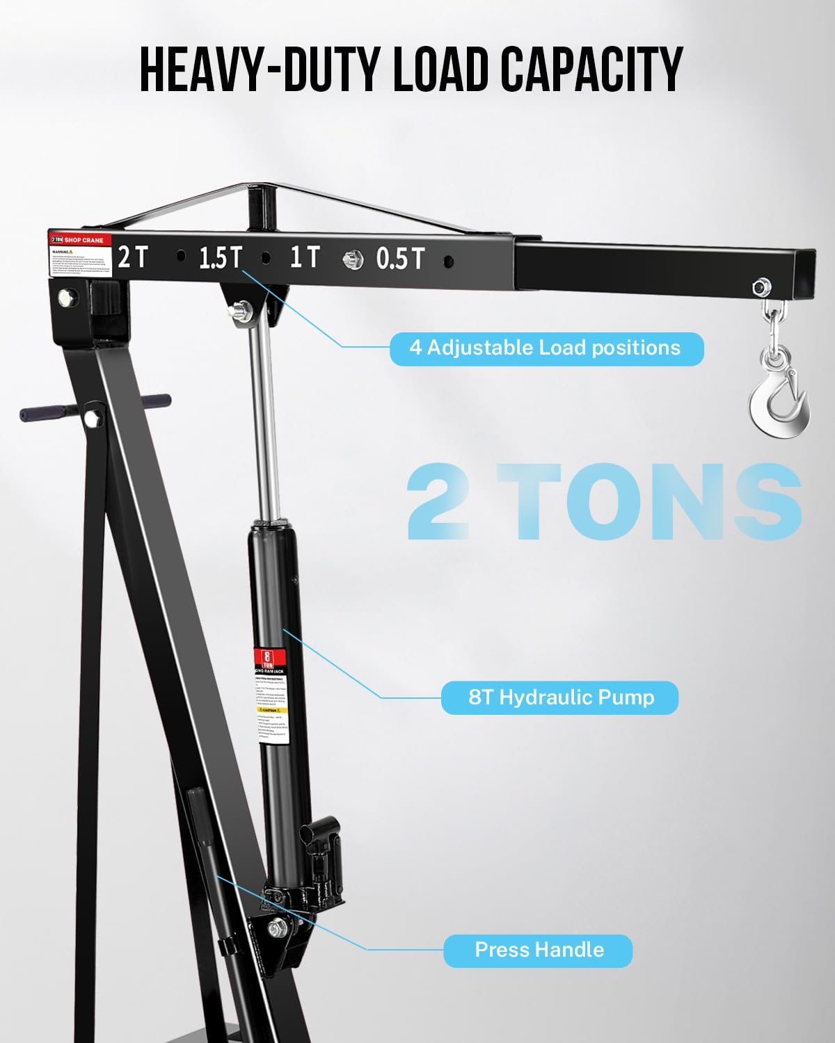 2-Ton Shop Crane, Hydraulic Folding Engine Hoist w/6 Steel Casters - Lift Car Transmissions, Boat Motors, Farm Equipment (Net Wt. 157 lbs)