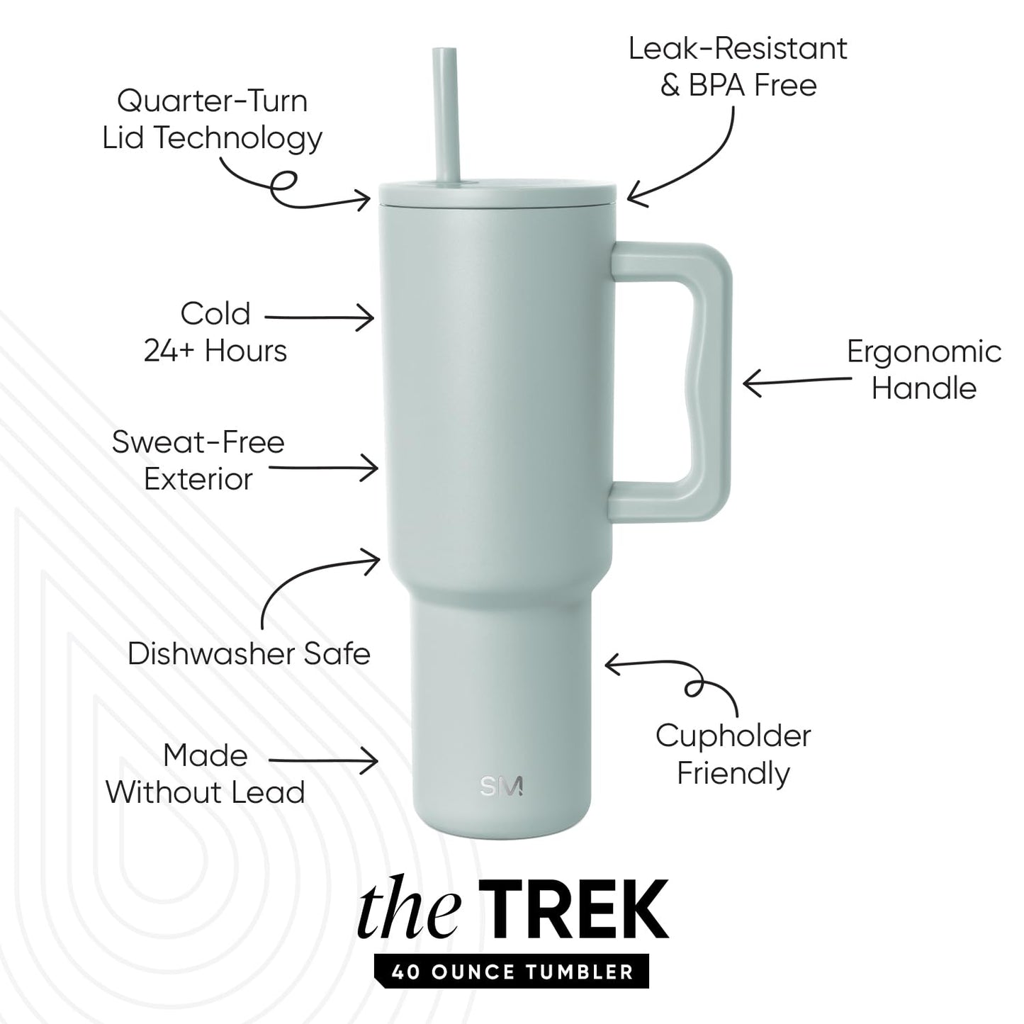 Simple Modern 40 oz Trek Tumbler with Handle and Straw Lid | Cup Holder Friendly Insulated Stainless Steel Travel Mug | Sea Glass Sage,(Pack of 12)