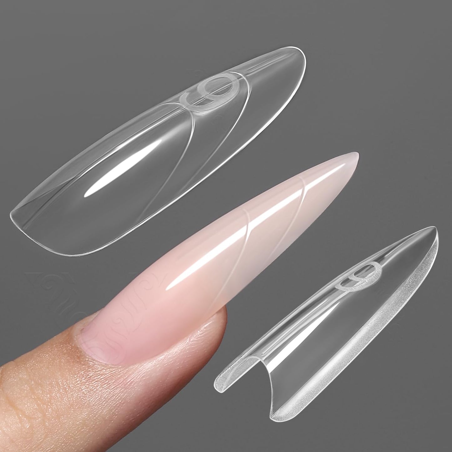 YOKEFELLOW Original Sandwich Nail Dual Form -240Pcs Almond Round Nails Forms with Guide Lines, 15 Sizes Top & Bottom Nails Mold for Builder Gel Nail Extensions