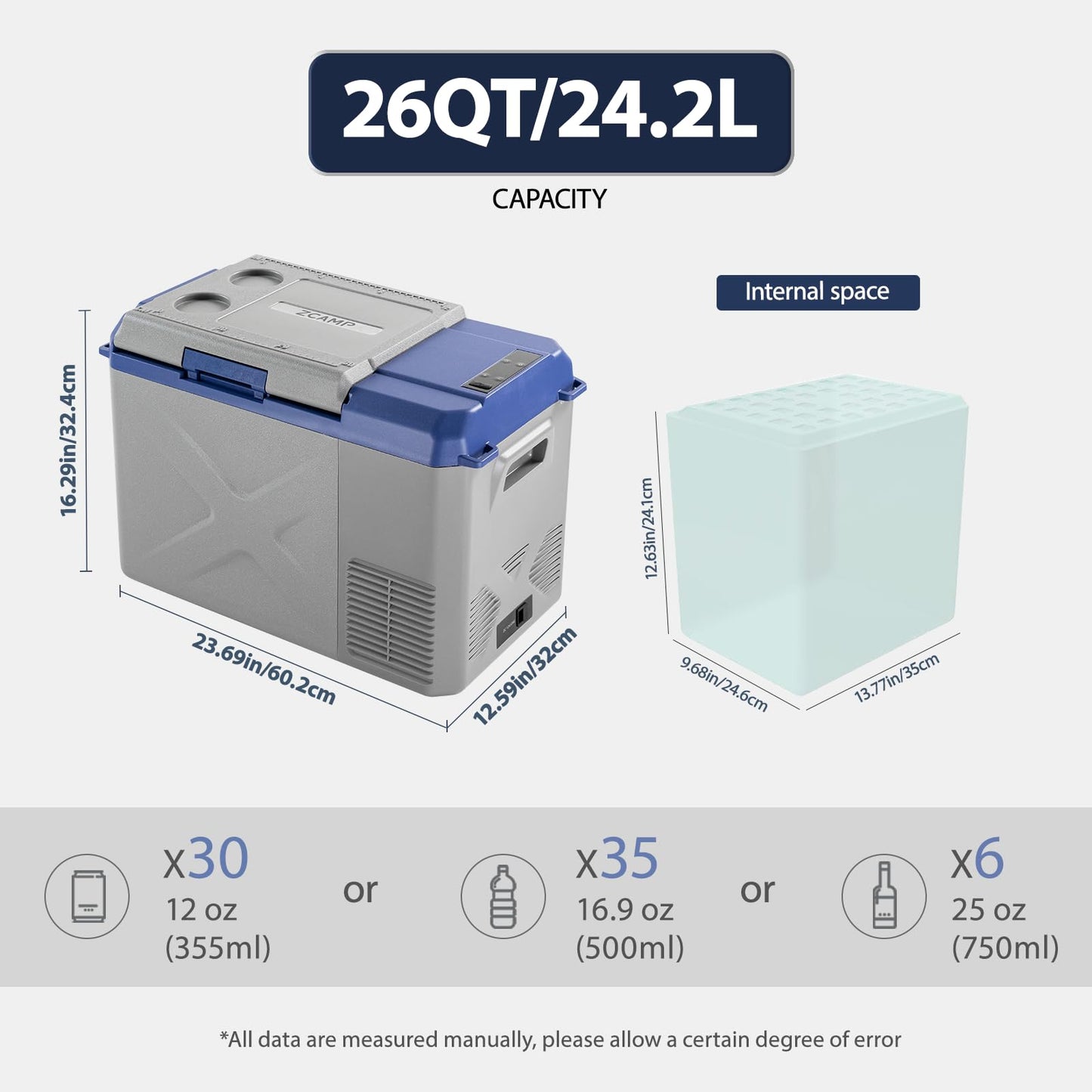 zcamp X25 12 Volt Refrigerator,Mini Portable Freezer,26 Quart(24L) Electric Cooler,12V Car Fridge APP Control,12/24V DC 100-240V AC for Ourdoor, Camping, Travel, Truck,RV, Boat -4℉~68℉