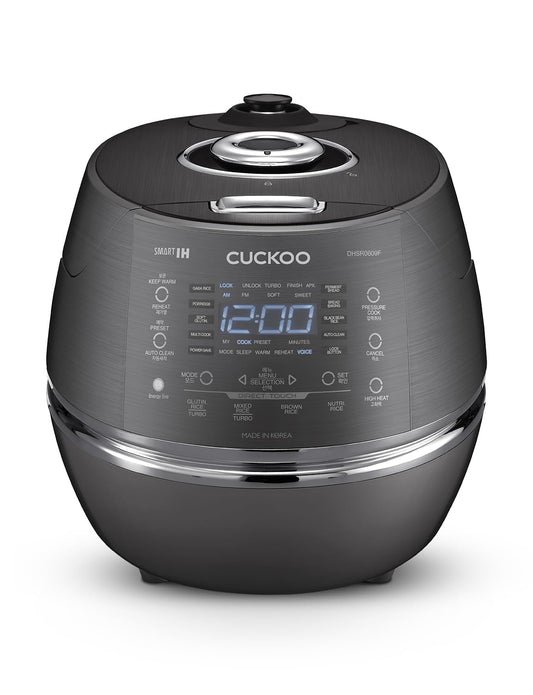 CUCKOO High Pressure Rice Cooker 6-Cup Uncooked / 12-Cup Cooked with Induction Heating Technology, Versatile Rice Maker with 13 Menu Options and Steam Plate, Voice Guide, Dark Gray (CRP-DHSR0609FD)