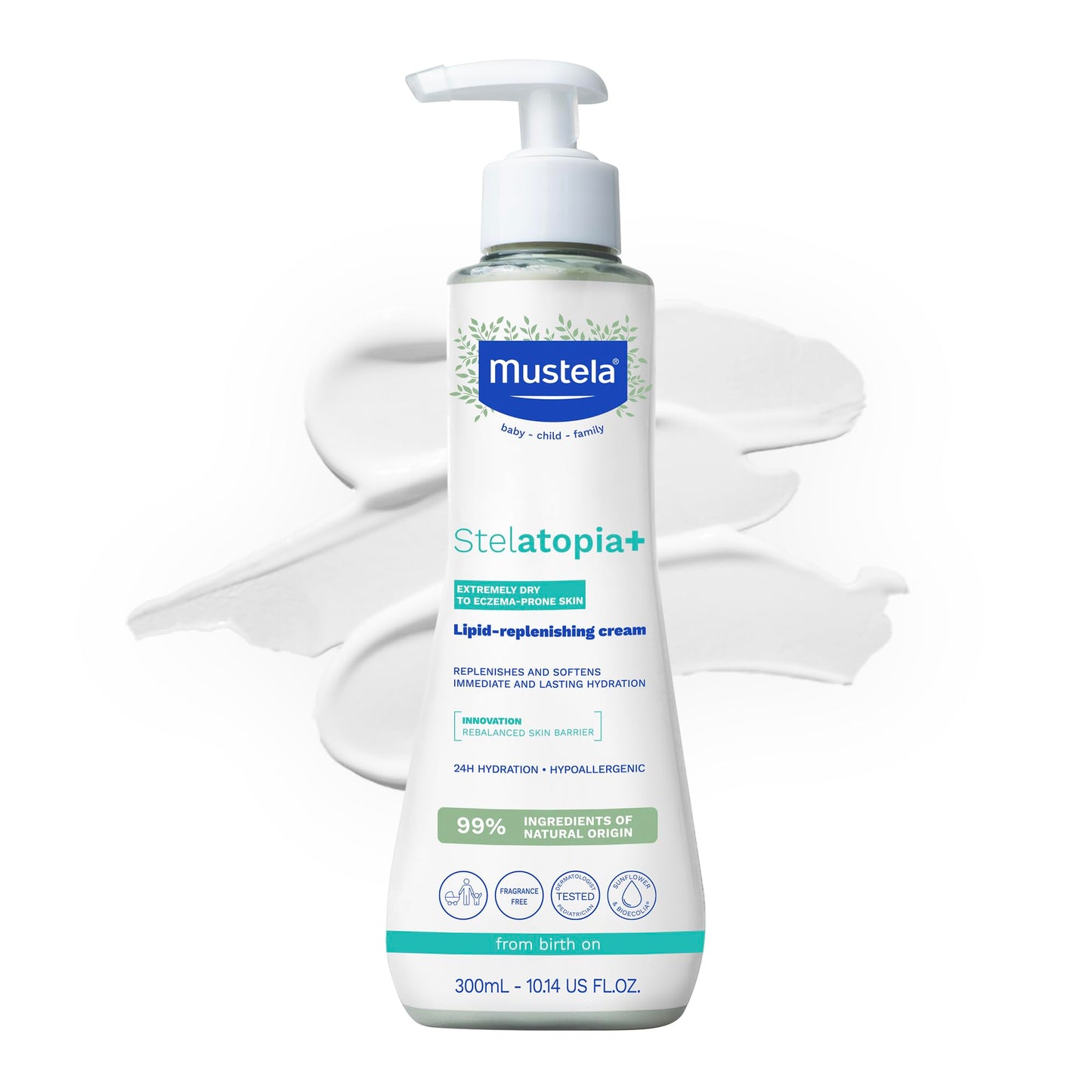 Mustela Stelatopia+ - Lipid-Replenishing Cream - Moisturizer for Eczema-Prone Skin - With Natural Sunflower Oil and Prebiotic - EWG Verified - For Babies, Kids & Adults - Fragrance Free -10.14 fl oz