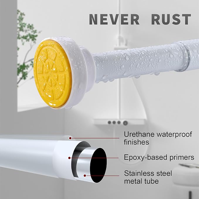 Thestoa Shower Curtain Rod Adjustable 43-92 inch, 1"Diameter Spring Tension Curtain Rod No Drill, Anti-Rust Non-Slip Shower Rod, White Shower Curtain Rod for Bathroom Tension