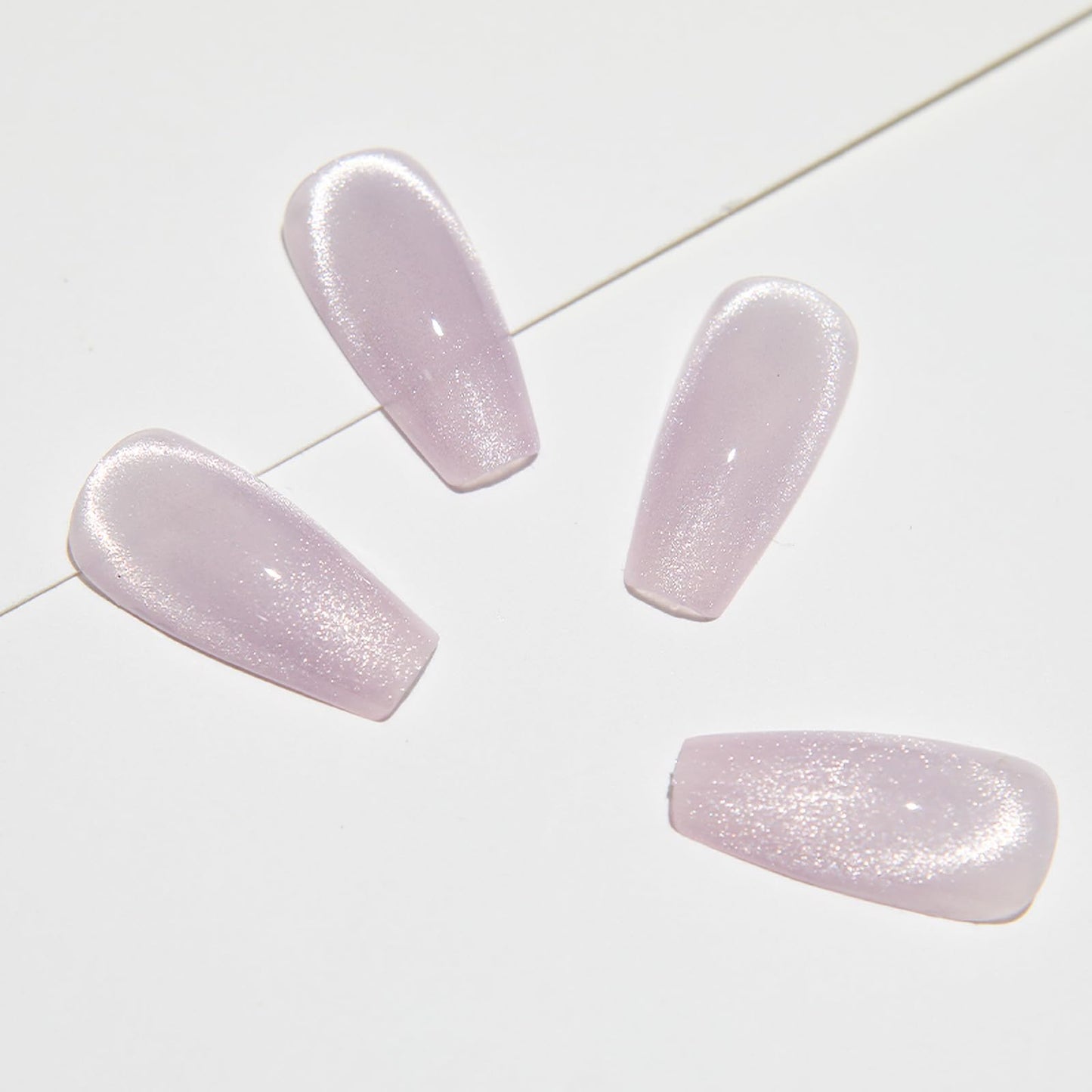 KKUUOO Handmade Press on Nails Light Purple Fake Nails Long Coffin False Nails with Gradient & Glitter Design Full Cover Glossy Acrylic Nail Stick on Nail for Women and Girls 24Pcs