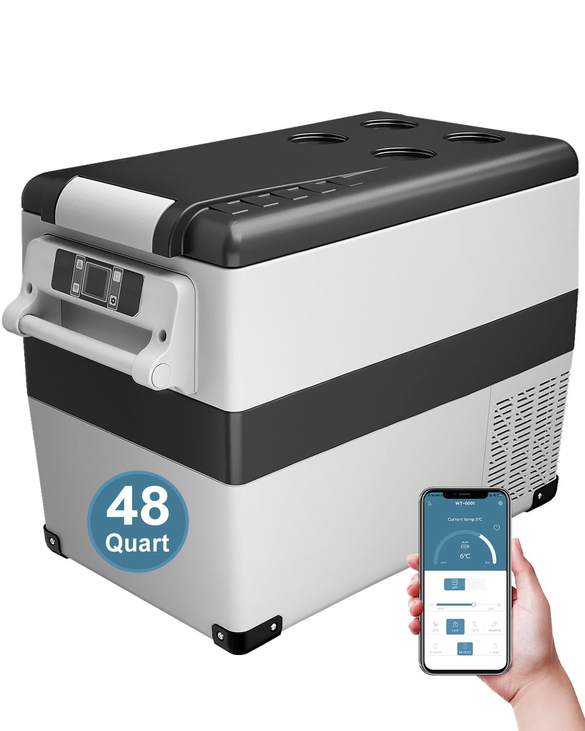 Feelfunn Car Fridge Portable 12V Refrigerator - 48 Quart(45L) Electric Cooler with AC/DC for Truck Van RV Camper SUV, Car Refrigerator Freezer for Camping Boat Travel, APP Control, -4~68°F