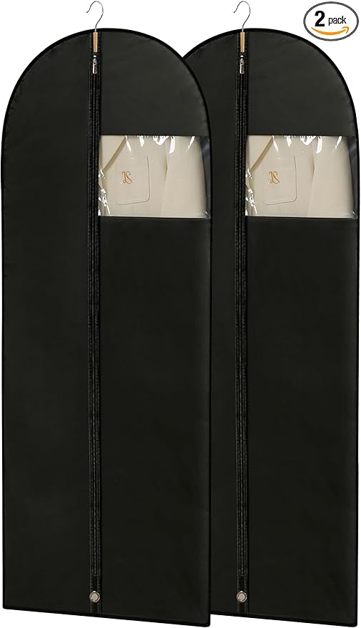 Dress Bags for Gowns, 65'' Long Garment Bags for Hanging Clothes, Dress Garment Bag, Black Dress Bag with Clear Window for Dresses, Coats, Uniformsï¼2 Packsï¼