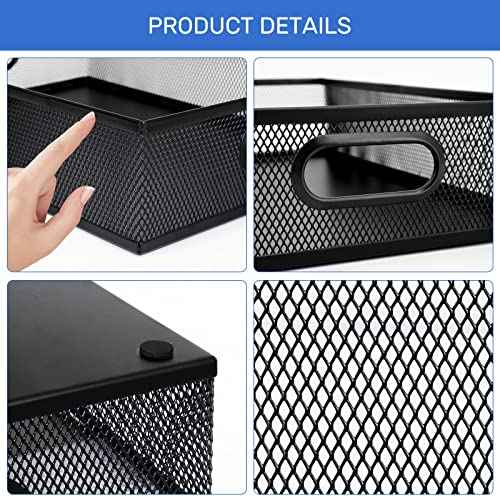 Neudeco Desk Drawer Organizer with 6 Adjustable Dividers, Metal Pen organizer for desk drawer,Mesh Office Desk Drawer Organizer Tray for office supplies (Pack 4, Black)