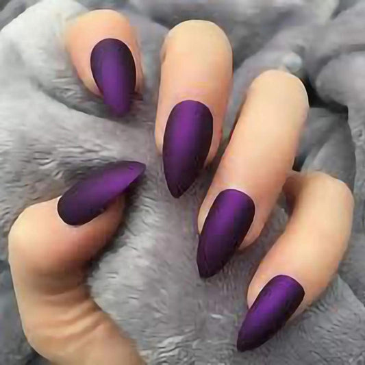 MISUD Press on Nails - Medium Stiletto Glue on Nails with Goth Purple, Acrylic Matte Gothic Design 24pcs