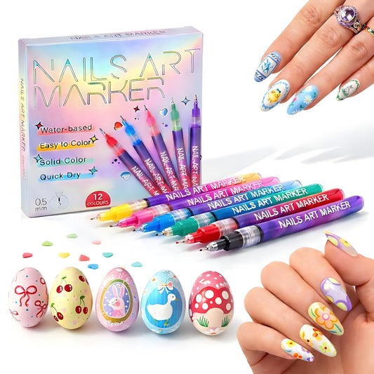 TL HONGPHUC Nail Art Markers 12 Colors Nail Art Pens Set – Fine Tip Nail Pens for Nail Art, Quick Dry Nail Markers, Nail Art Pens for Painting Nails, Easy DIY for Beginners & Home Use