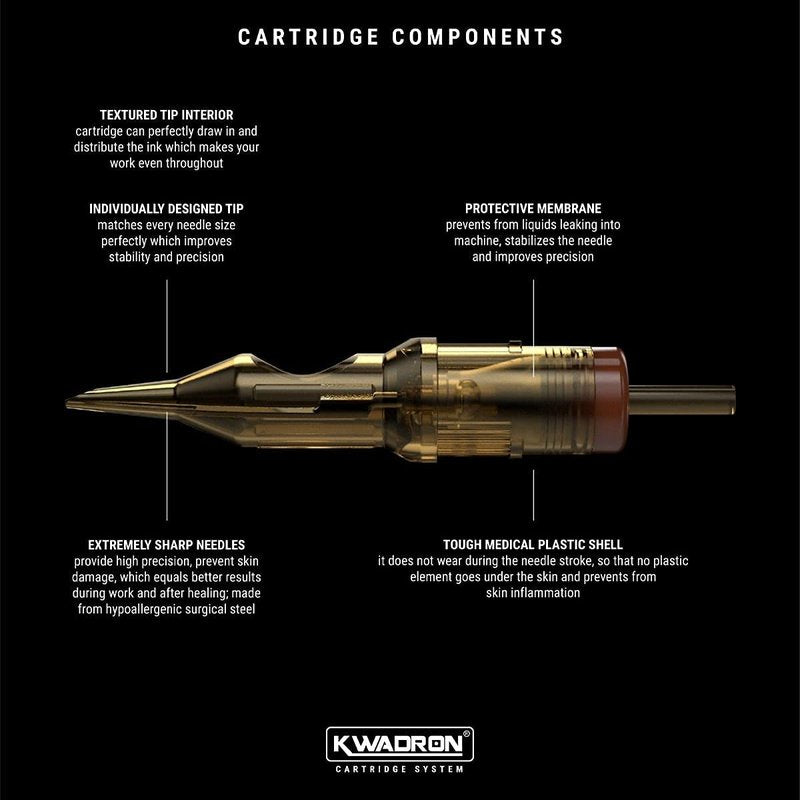 Kwadron Tattoo Needle Cartridge, Box of 20, Round Liners Long Taper - 11 Round Liner Long Taper - 35/11RLLT