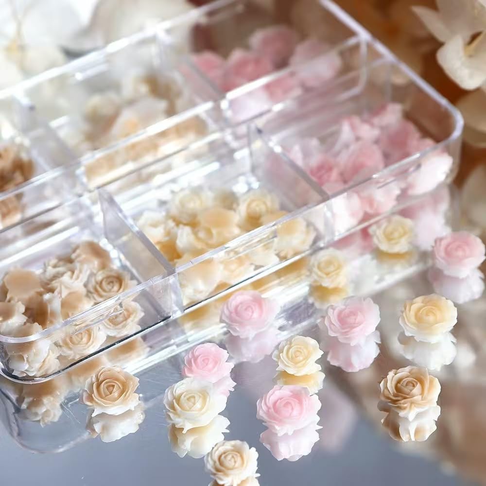Chunmeng 3D Flowers Nail Charms - Flat-Back Resin Rose Camellia Flower Nail Art Decoration for Wedding Bride Manicure Supplies Party Manicure