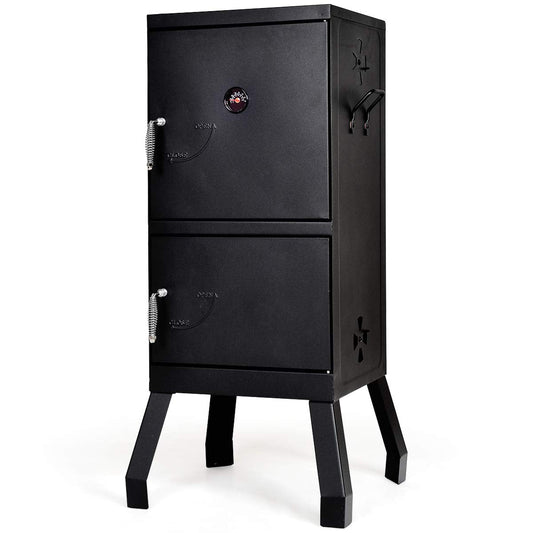 DORTALA Vertical Charcoal Smoker, Outdoors Charcoal Barbeque, Smoked Carbon Oven, Iron Structure, w/Two Chrome-plated Nets, Two Charcoal Pots, Suitable for Lawn Picnic, Backyard BBQ (Black)