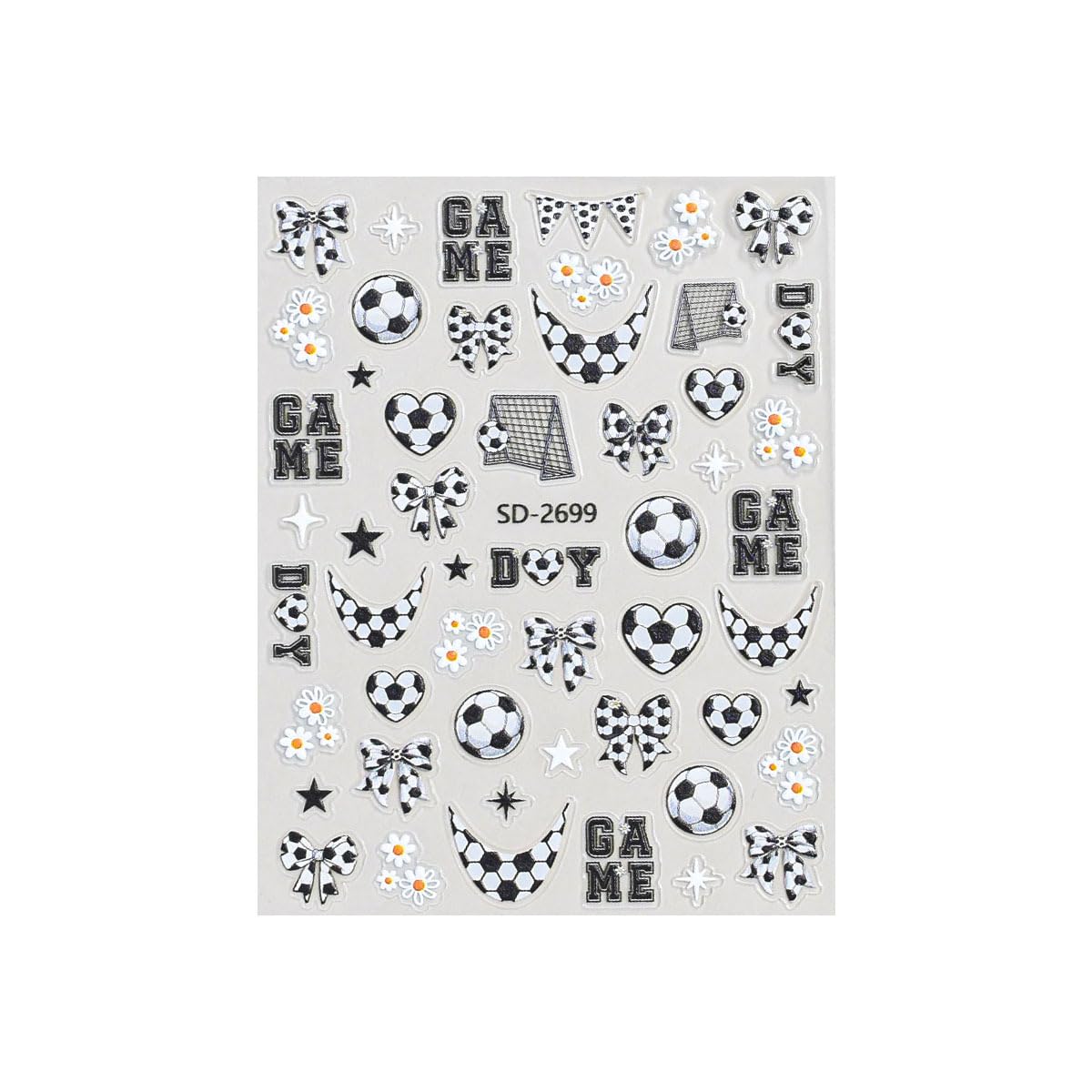 Football Nail Stickers World Cup Nail Stickers for Nail Art Black White Nails Decals with Flower Design Nails Charms Supply for Women Manicure Decoration Accessories
