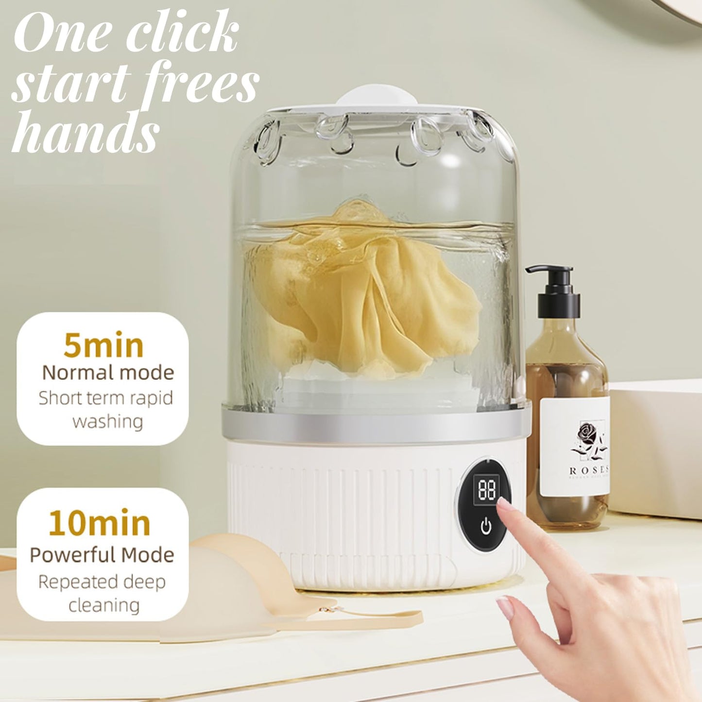 Portable Mini Washing Machine for Underwear, Socks, Baby Clothes – Rechargeable Cordless Compact Washer for Small Loads, Travel & Dorm Use – USB Charging Laundry Machine for Home, Apartment, RV