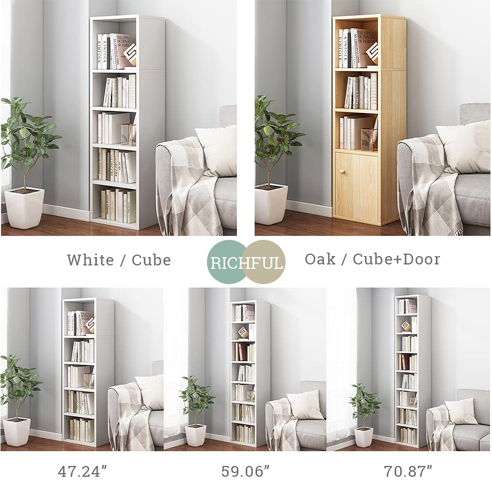IOTXY Small Narrow Corner Bookcase - 71 Inches Tall Gap Freestanding Storage Cabinet, 8 Lattices Open Shelves Tower Rack, Cubes Bookshelf in White