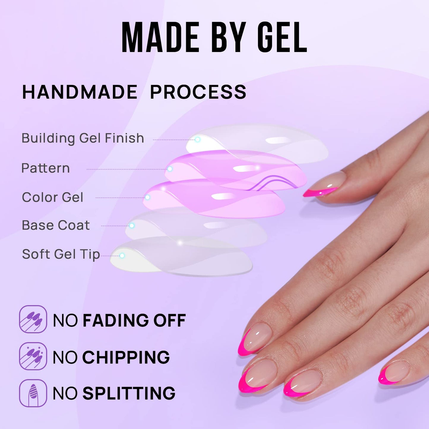 BTArtbox French Tip Press On Nails - Almond Stick On Nails for Women, Glue On Nails with Nail Glue - Berry French & White French