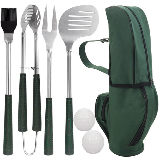 POLIGO 7PCS Golf-Club Style BBQ Tools Set Grilling Tools with Rubber Handle - Stainless Steel Grill Accessories for Outdoor Grill Set Premium Grill Utensils Set Christmas Birthday Gifts for Men Dad