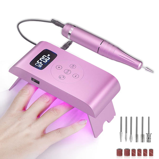 3 in 1 Portable Electric Nail Drill,Compact 35000 RPM Electrical Professional Nail File Kit, Nail Dryer UV Lamp Manicure for Acrylic, Gel Nails, Manicure Pedicure Polishing Shape Tools (Pink)