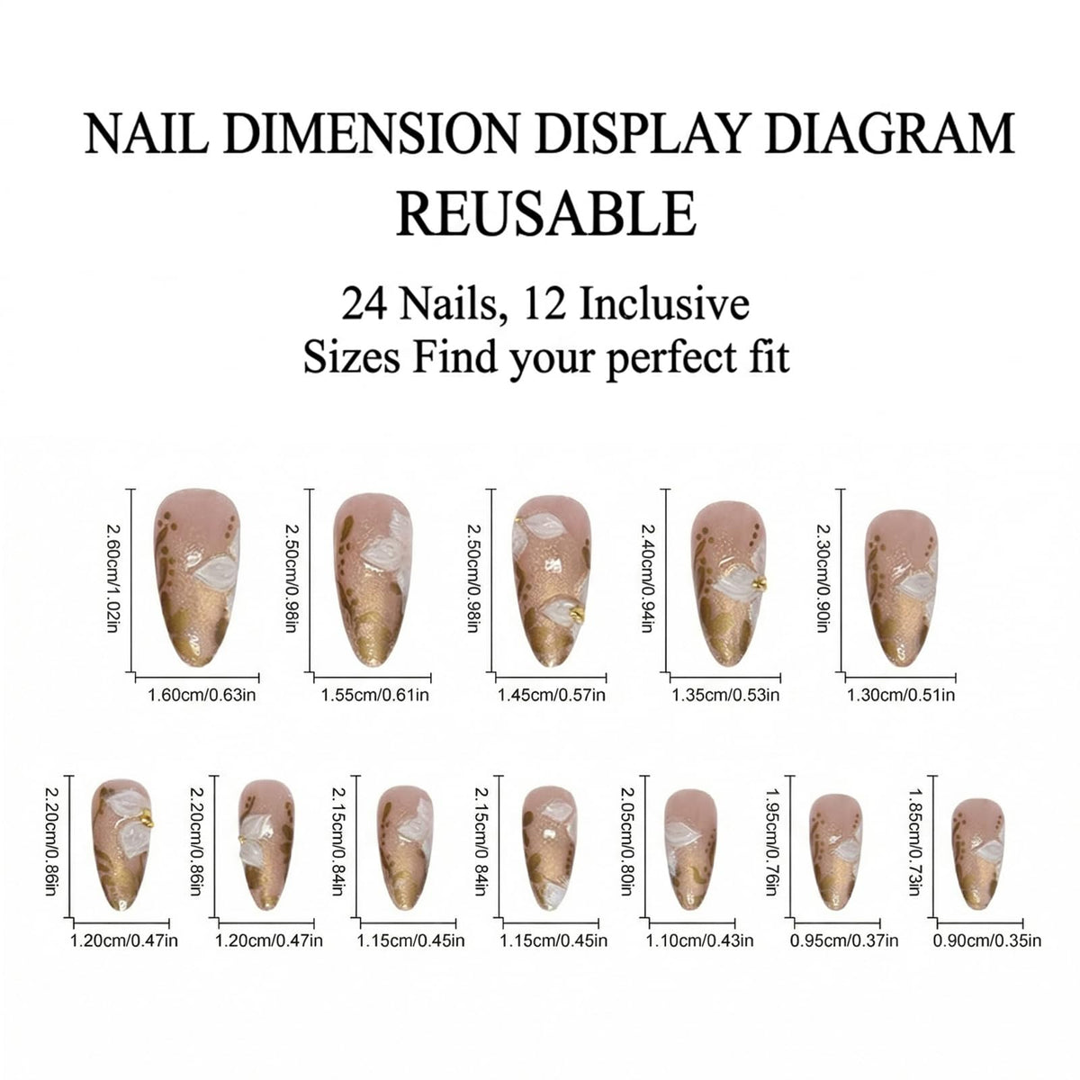 IMRAIN Almond Press on Nails, Medium Fake Nails, Cat Eye 3D White Flower Gold Leaf Design, 24 Pcs Reusable Glue on Nails for Women, Salon Quality