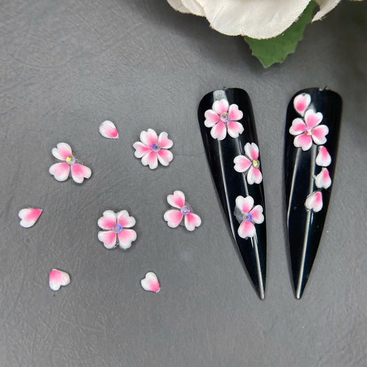 Set White Pink 3D Flowers for Nails, Handmade 3D Acrylic Flowers for Valentine Nails, Wedding Flower Nail Charms Rhinestones Gems by Acrylic Powder Design Deco Nail Art Women Girls (Pink Heart)