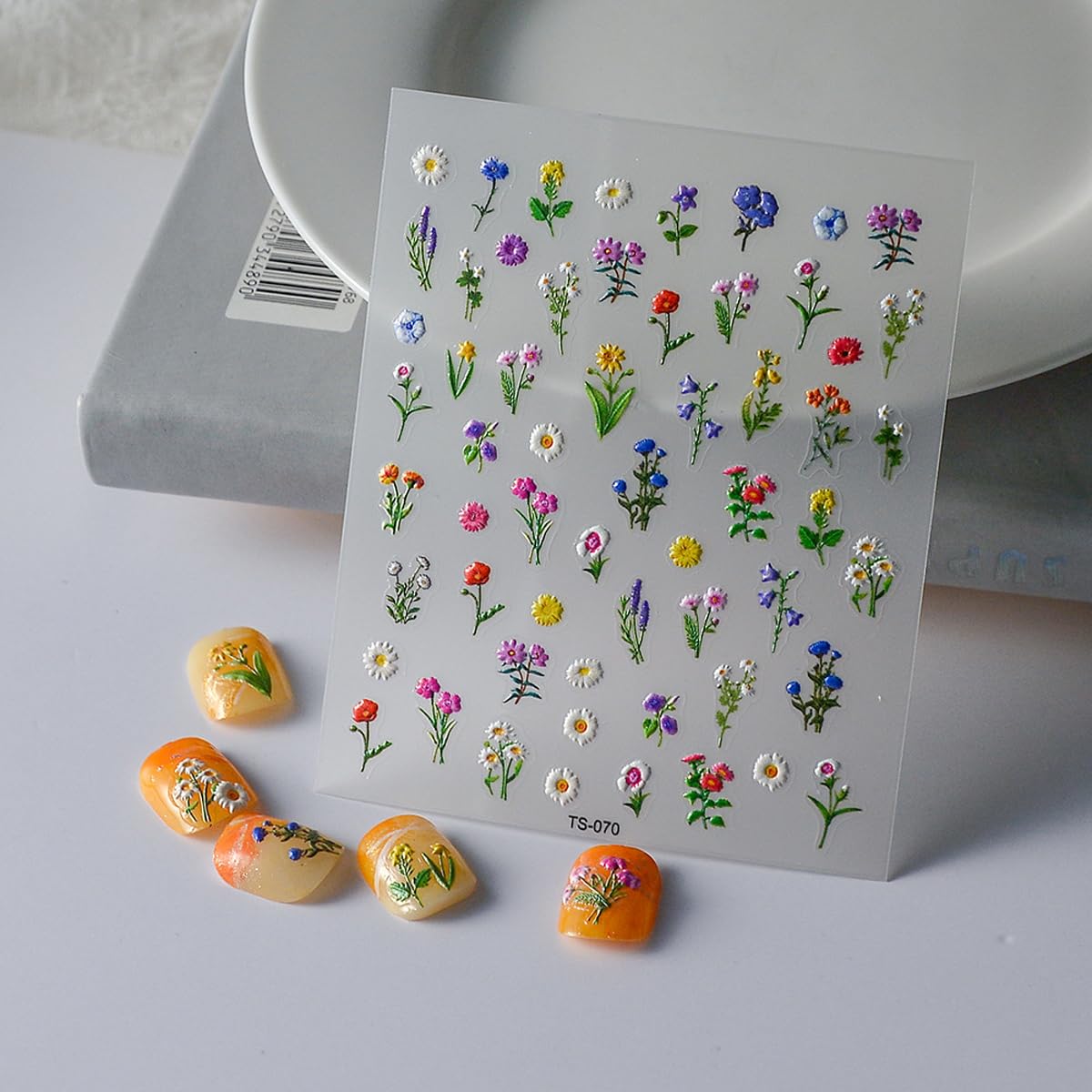 5D Embossed Flower Nail Stickers for Nail Art Spring Floral Nail Decals Flower Stickers for Nails Designs Self Adhesive Nail Art Supplies & Decorations for Women Girls 1 Sheet