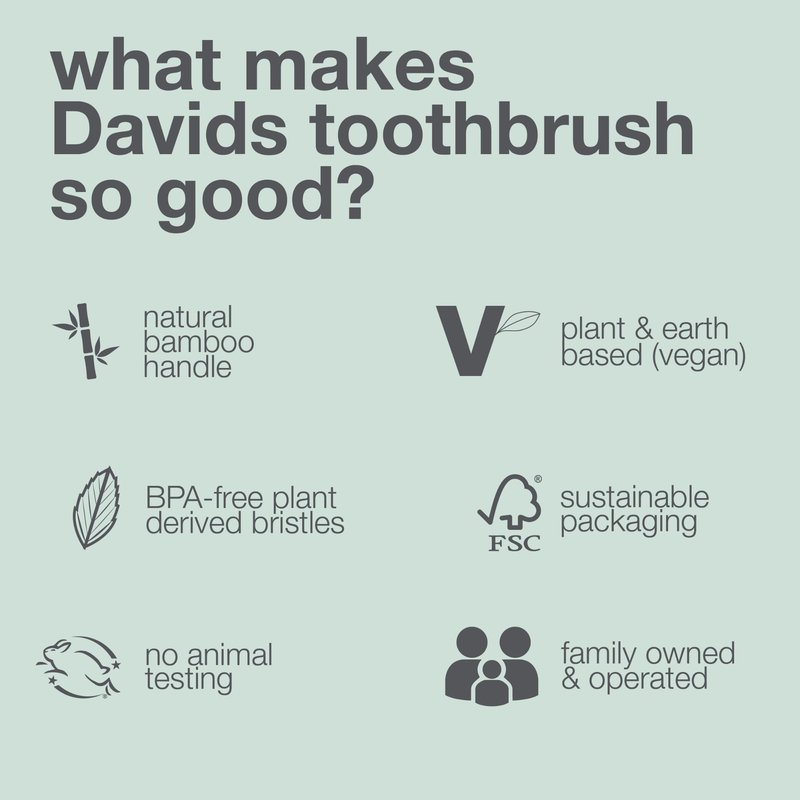 Davids Premium Bamboo Soft Bristle Toothbrush - 3 Pack | BPA Free, Eco-Friendly, Sustainable High Performance Bristles to Improve Oral Health Naturally | 100% Natural Bamboo Handle | Made in Germany
