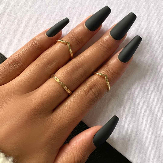 BLACK COFFIN Press-On Nails by Lavaa Beauty | Long Coffin | Matte Black Coffin Nails