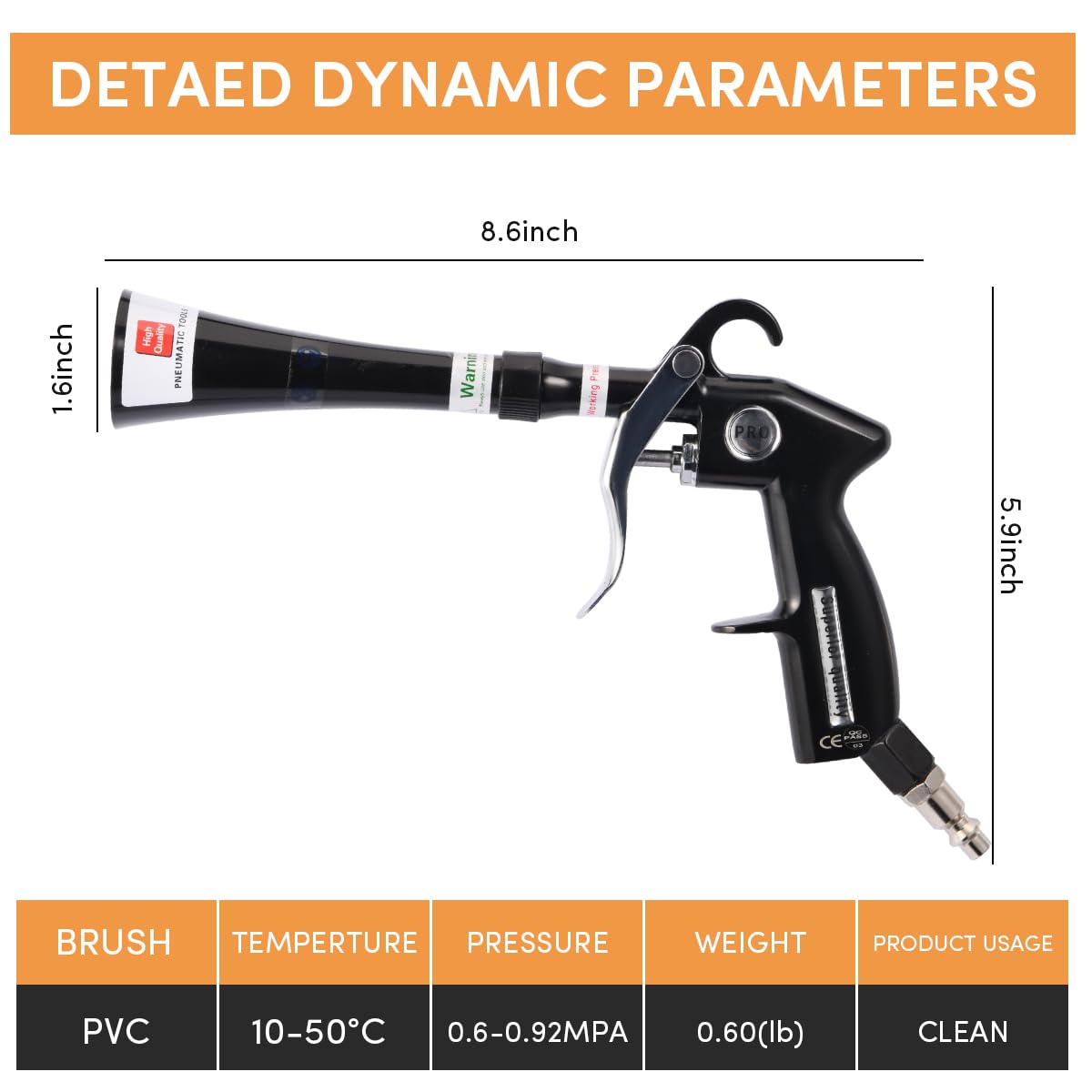 Tornado Air Blow Gun for Car Detailing - High Pressure Dry Cleaning Gun with Brass Nozzle, Quickly Blasts Dust & Dirt, Works with Air Compressor