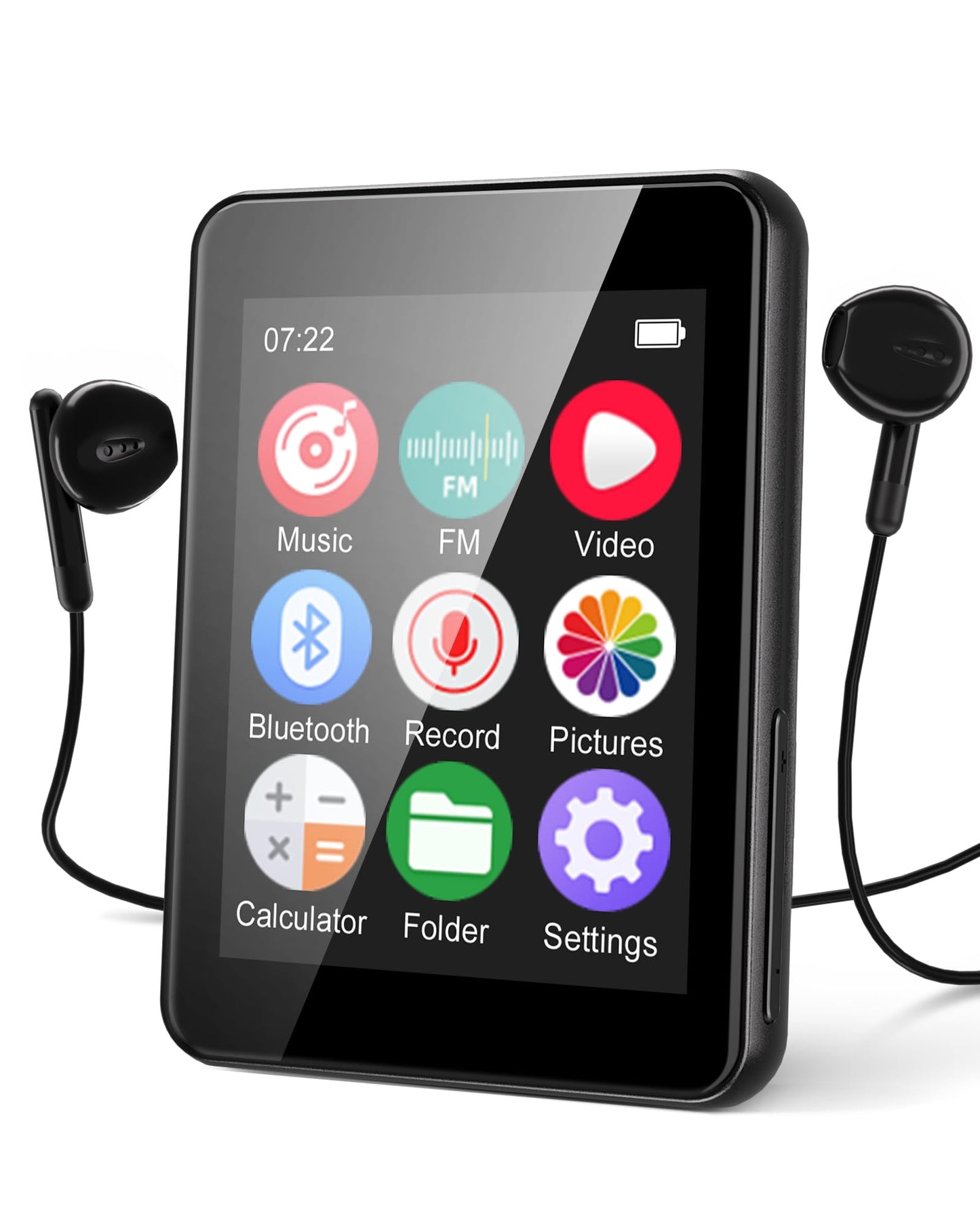 64GB Music Player with Bluetooth 5.3, 2.4" Portable MP3 Player with Speaker, FM Radio, Voice Recorder, E-Book, Full Touch Screen, Supports up to 256GB (Earphones Included)