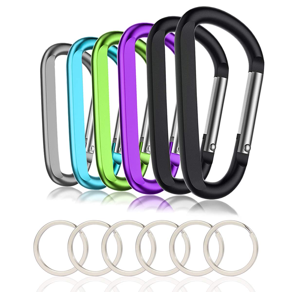 CampTek 6PCS Carabiner Caribeaner Clip,3" Large Aluminum D Ring Shape Carabeaner Keychain Hook"