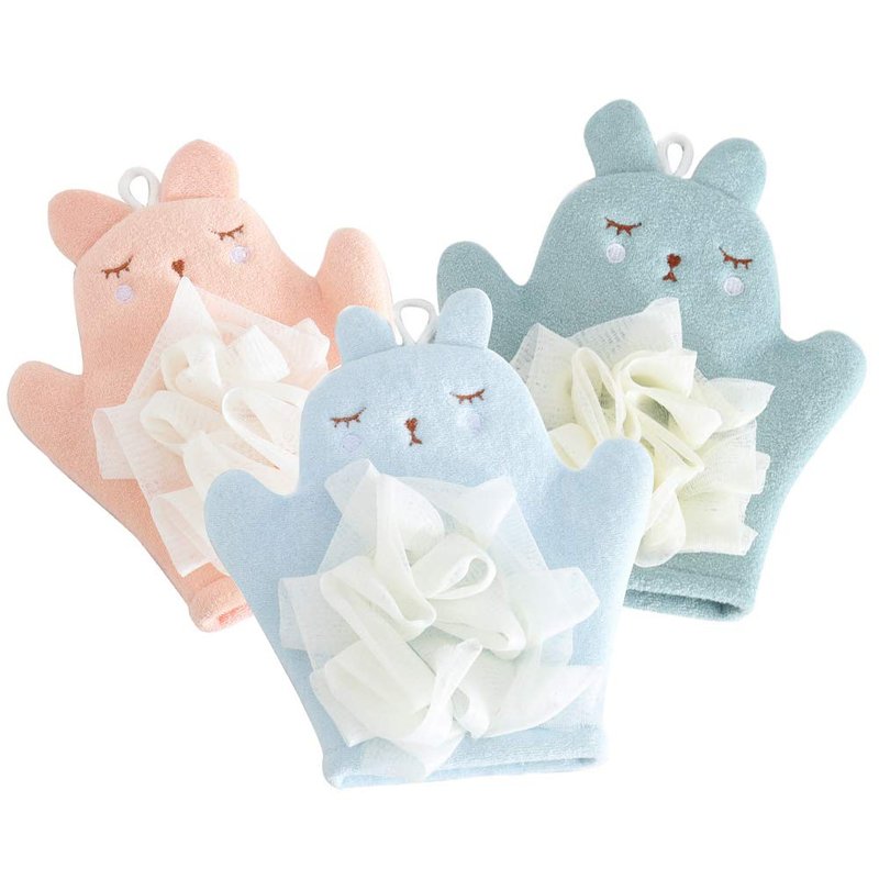 HSENCHO Bath Sponge for Kids Cute Animal Shower Bathing Mitt Loofah Soft Wash Sponge Body Scrub for Baby Toddler (Set of 3