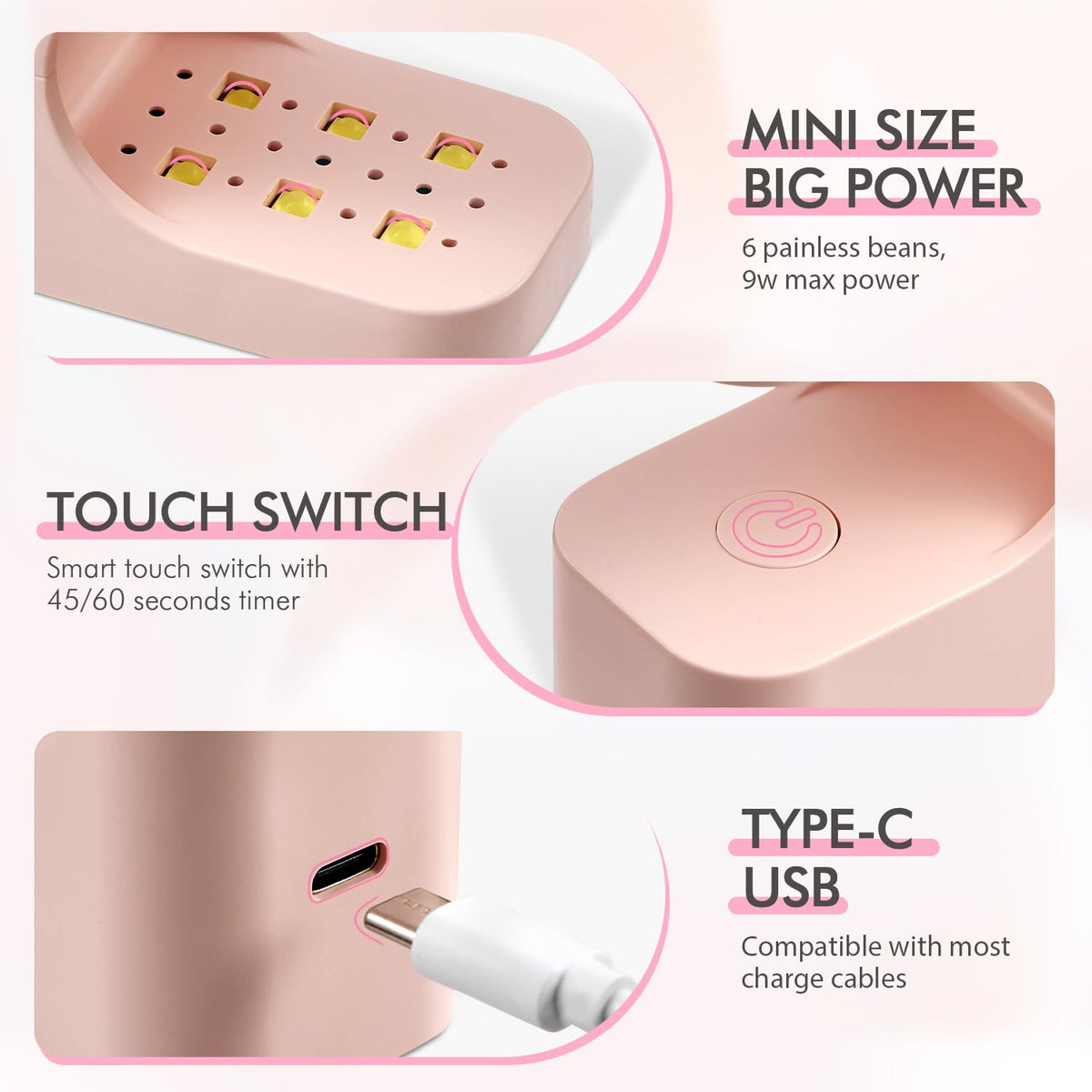 VSALON Mini UV Light for Gel Nails, Flash Curing Light UV Nail Lamp, Quick-Dry With 2 Timers LED Light For Gel Nails and Fast Extension, Portable USB Nail Curing Light DIY Manicure Art Gift For Women